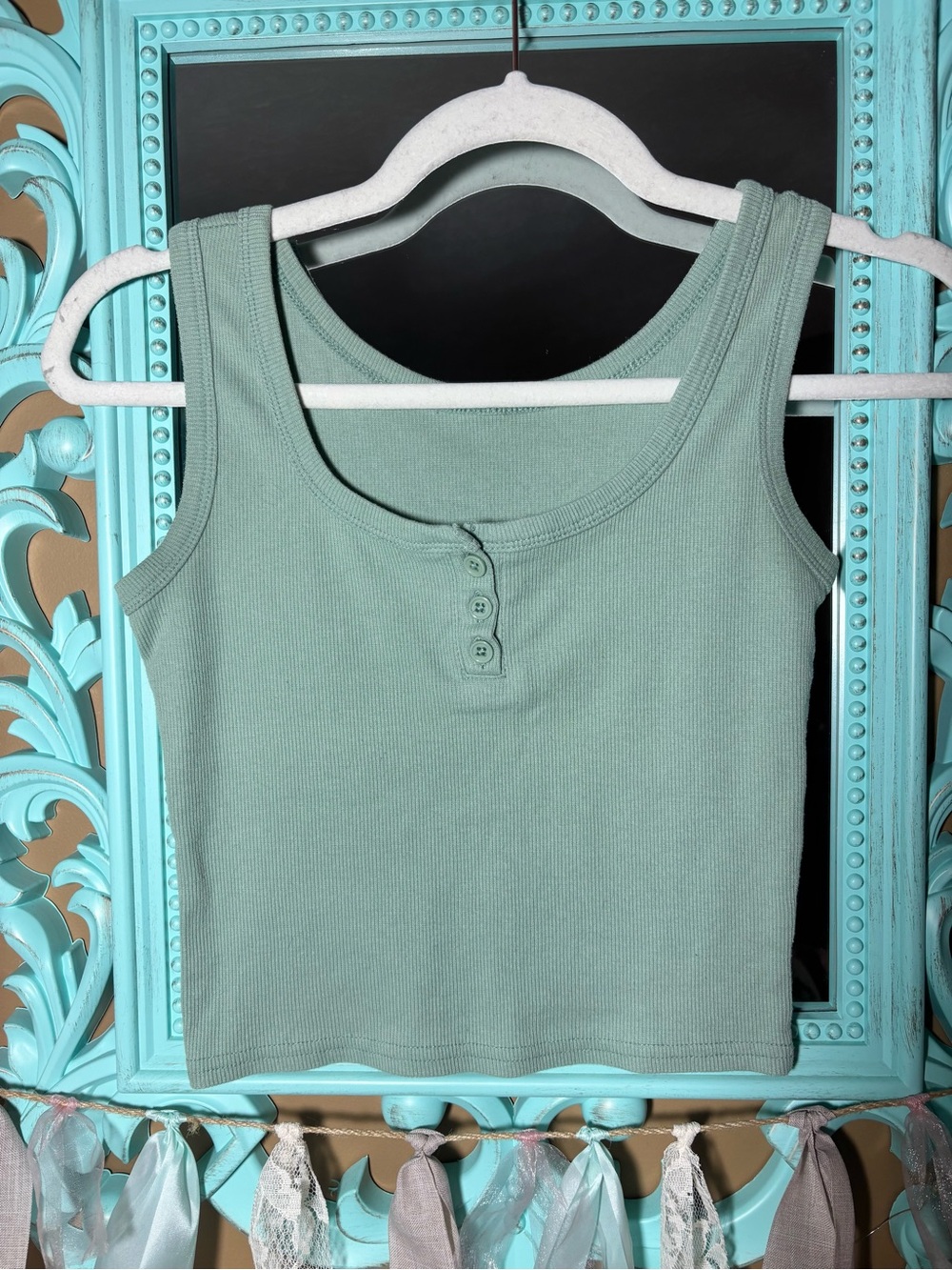 Green Ribbed Cropped Tank Top Women’s Size Small Lounge Earthy Whimsigoth Fall